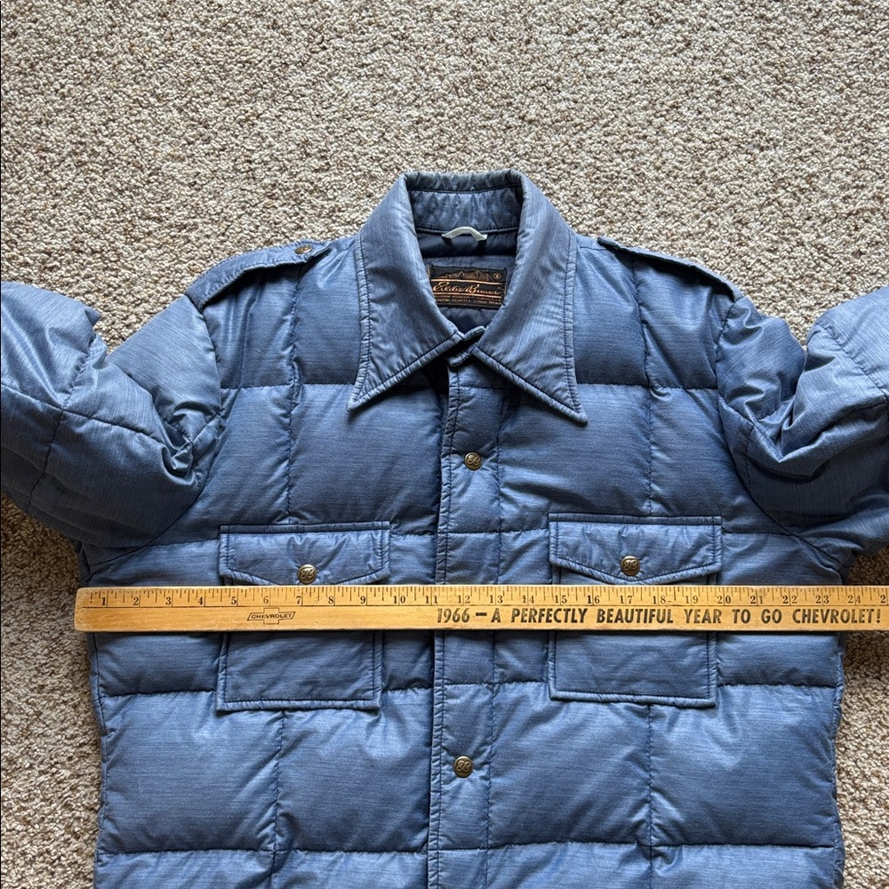 VTG 70’s Eddie Bauer Down Insulated Quilted Shirt Jacket Denim Chambray Blue L - Picture 6 of 9